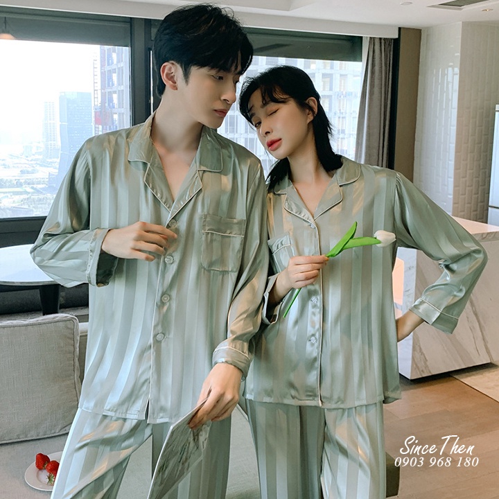 Đồ ngủ đôi dài tay vải lụa cao cấp, Pijama đôi nam nữ vải lụa đẹp - Since Then