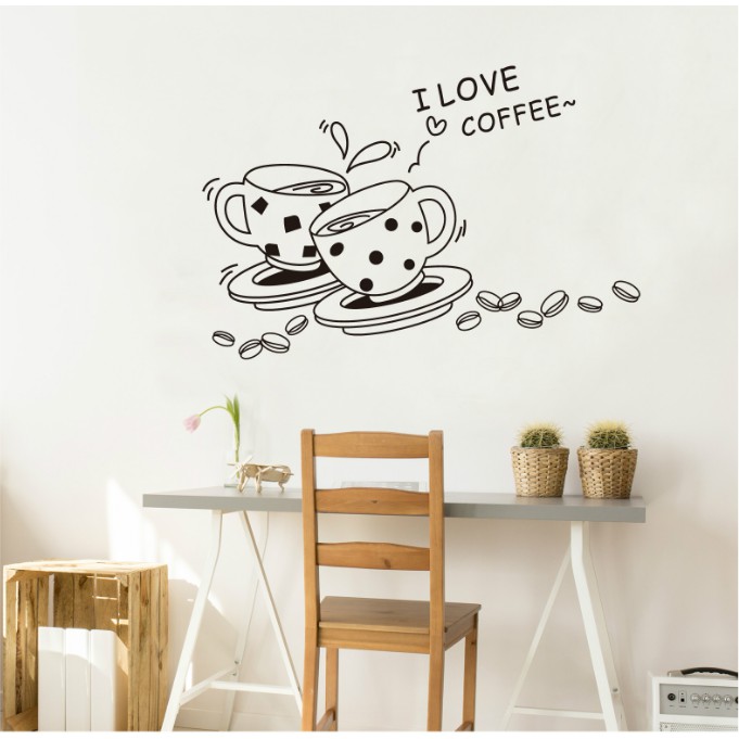 Decal trang trí tường 2 tách Coffee