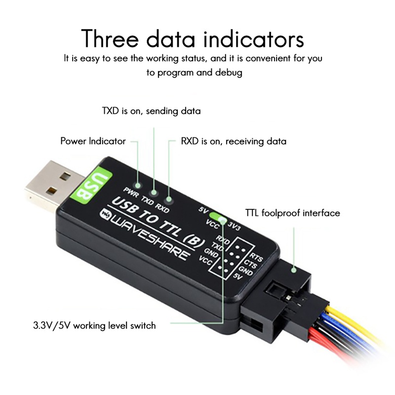 Bộ chuyển đổi usb sang ttl cấp công nghiệp waveshare môđun chuyển đổi cổng nối tiếp ch343g hỗ trợ mạch chuyển đổi mức 5v / 3.3v