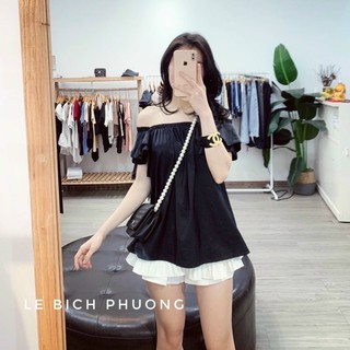 Áo tay bèo trễ vai mặc được 2 kiểu