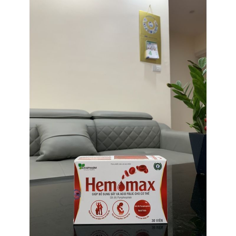 Viên sắt cho bà bầu Hemomax, hỗ trợ bổ sung sắt Acid Folic, cải thiện thiếu máu do thiếu sắt - Hộp 30 viên