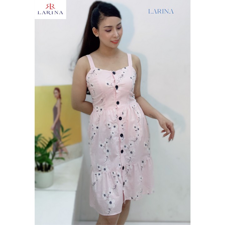 Đầm Nữ 2 Dây Dáng Xòe Bèo Lai Màu Hồng Pastel Xinh Xắn LARINA - NY52