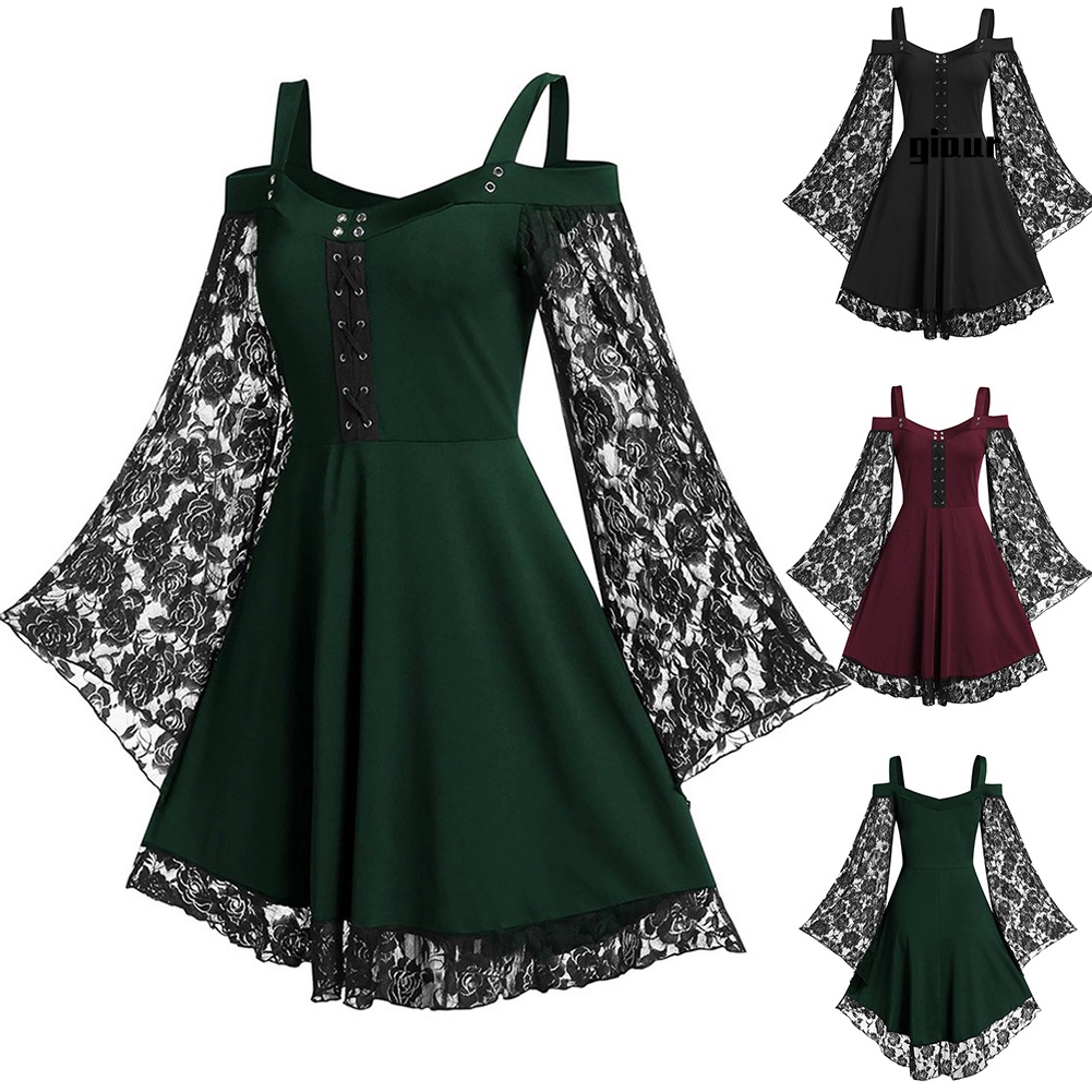 Đầm dài tay ống loe hở vai phong cách gothic cho nữ