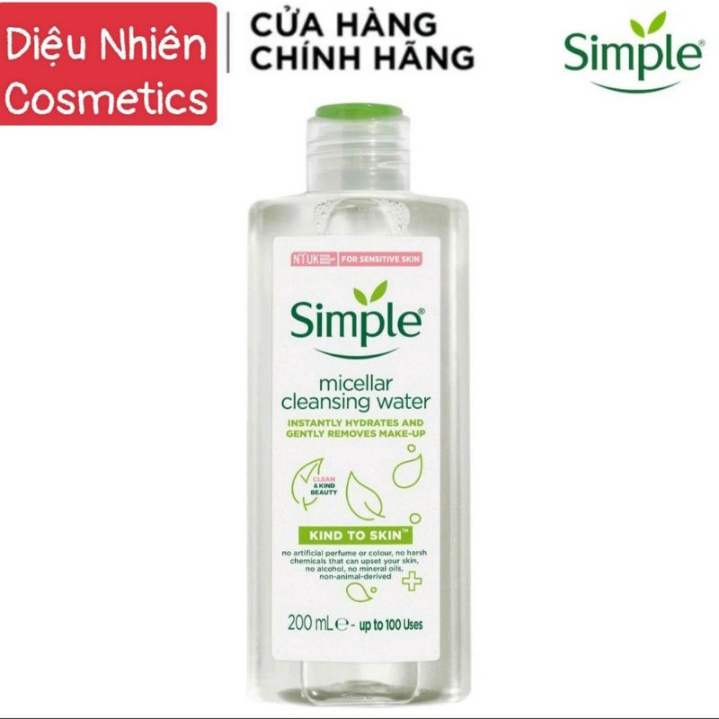NƯỚC TẨY TRANG SIMPLE kind to kind Micellar Cleansing Watter 200ml dịu nhẹ cho da nhạy cảm