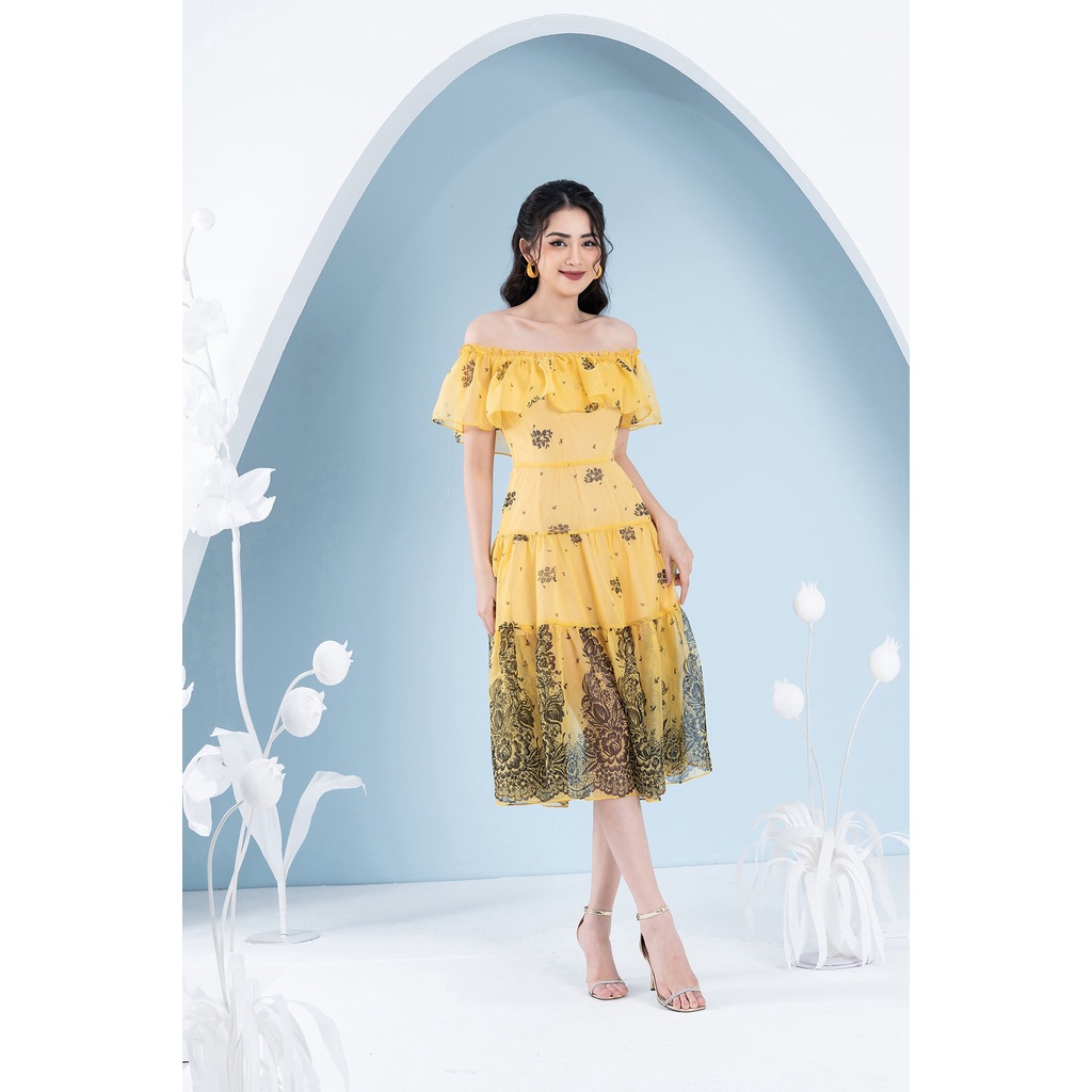 Đầm Maxi Tơ Xếp Tầng Dài Tới Bắp Chân Luperi LFV3290 cổ chun mặc nhiều kiểu cho nàng mặc đi biển dạo phố may 2 lớp