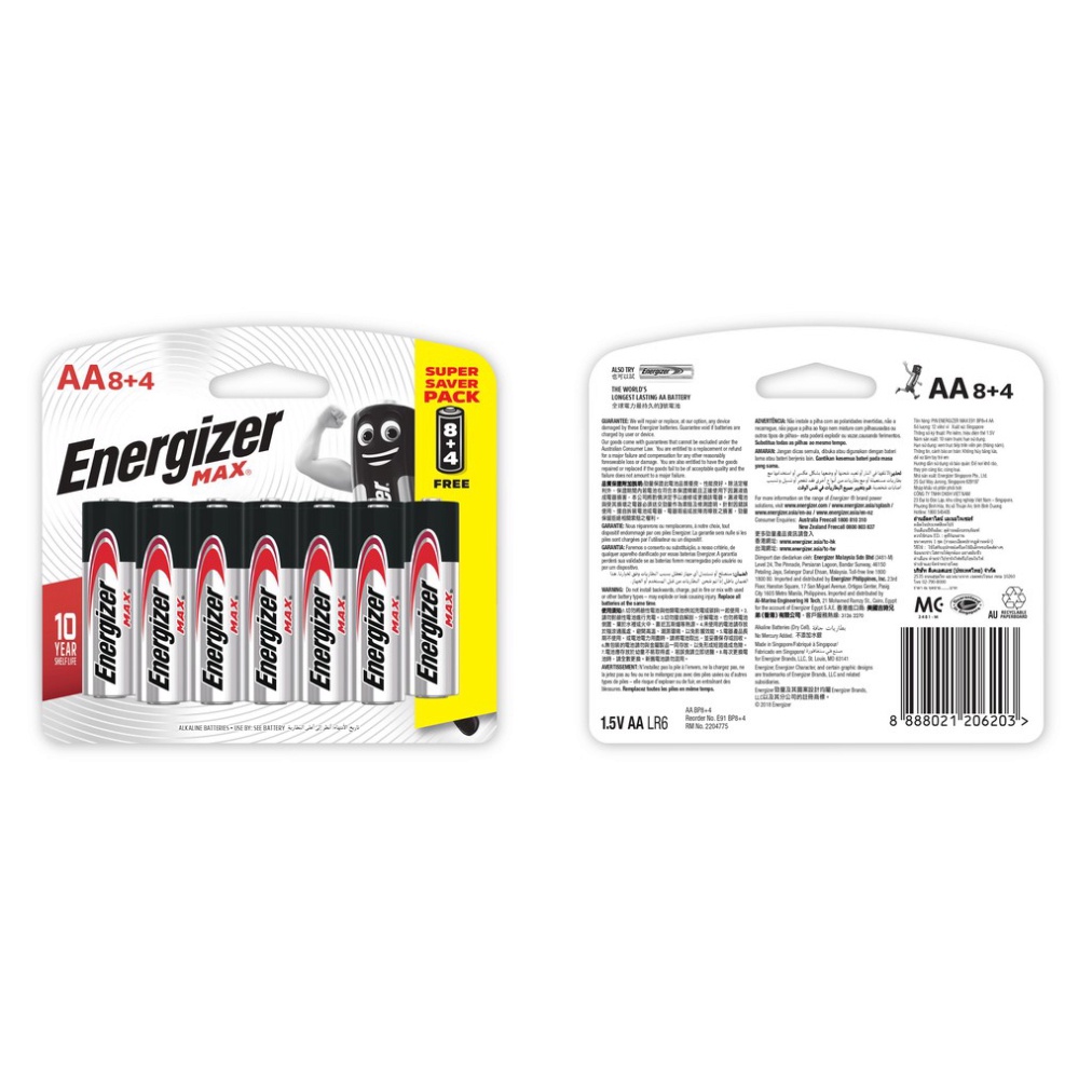 Pin Energizer Max AA E91 BP8+4