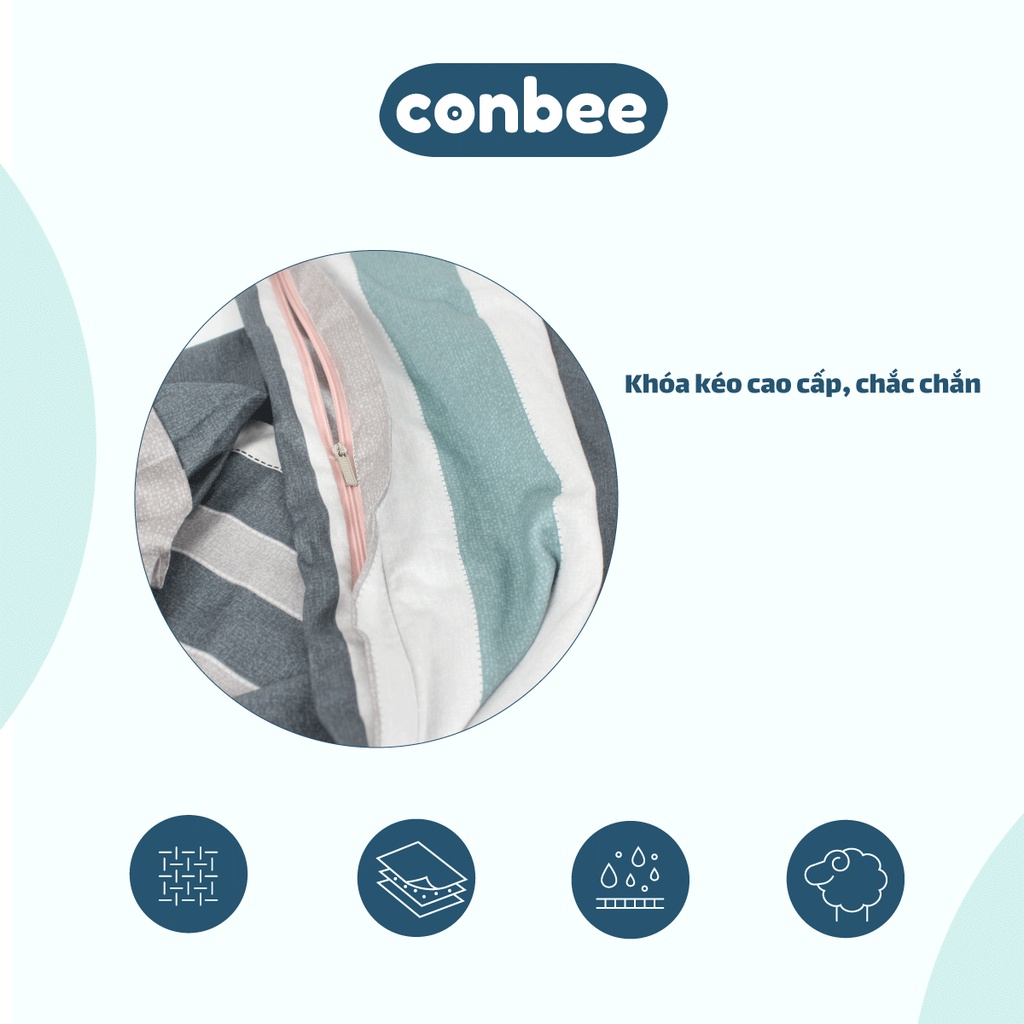 Vỏ gối ôm Cotton 100% Hàn Quốc kéo khóa 35x100cm 70x100cm Conbee, bao áo gối họa tiết mềm mịn, thoáng mát