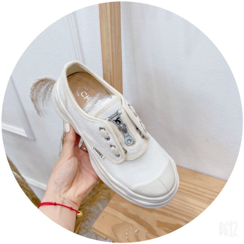 Lo(ẢNH THẬT) Giày Thể Thao Nữ Kem Kéo Khoá Dệt Mềm Êm Fullbox Bill Túi Hãng Cao Cấp