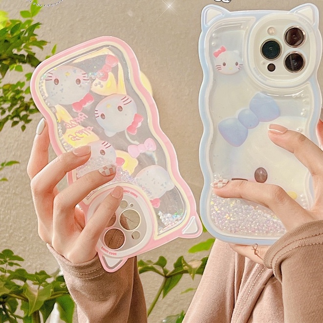 Ốp Điện Thoại Cát Chảy Hình Tai Mèo Hello Kitty Cho iPhone XS Max 11ProMax 12ProMax 13ProMax