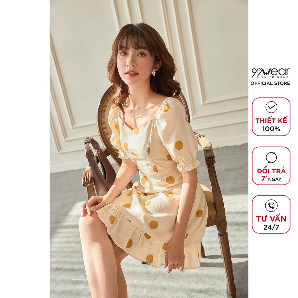 Đầm thiết kế 92WEAR váy dáng xòe chấm bi DEW1147