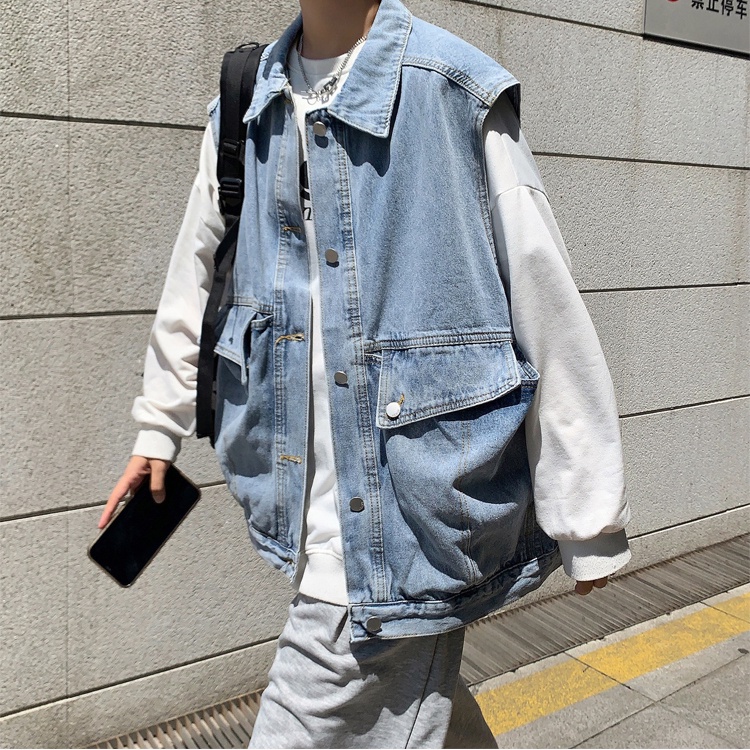 Áo gile nam dạng vest chất denim form rộng, áo ghi lê vest jean dáng rộng mặc hè năng động J3307