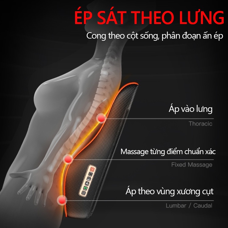 Gối mát xa đa chức năng với hệ thống sưởi ấm và mát xa cổ vai gáy eo lưng chuyên nghiệp