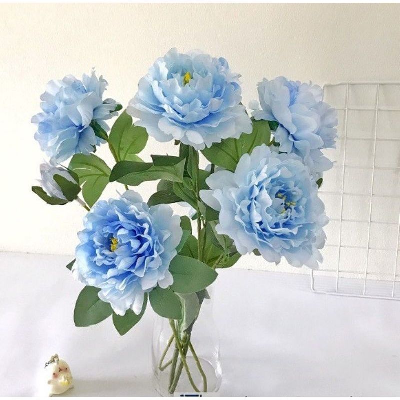 Hoa giả / Cành Hoa Mẫu Đơn Peony Hàn Quốc 2 bông 1 nụ bông lớn cánh hoa mềm mại giống thật hàng cao cấp