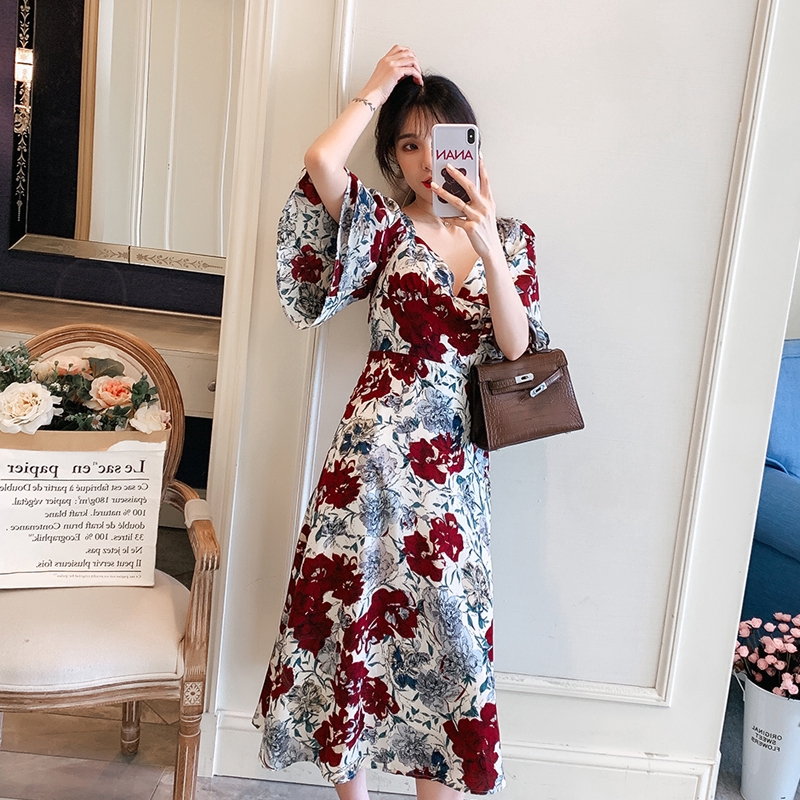 Đầm Hoa Tay Lửng Cổ Chữ V Gợi Cảm Size Xl-5Xl
