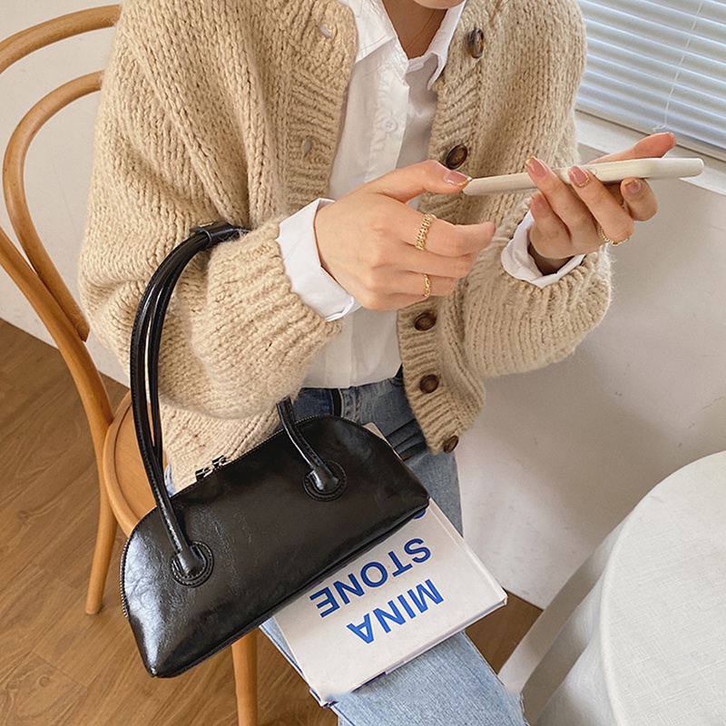 Túi Xách Da Bóng Có Tay Cầm Dài Phong Cách retro Dành Cho Nữ