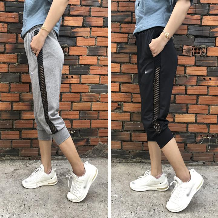 Quần jogger lửng nữ phối lưới cao cấp [ Lưới lửng ]