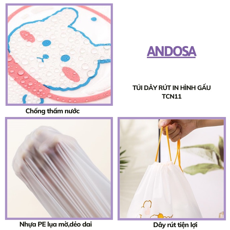 Túi dây rút in hình gấu cute chống nước túi zip đựng mỹ phẩm đồ cá nhân quần áo giầy dép ANDOSA TCN11