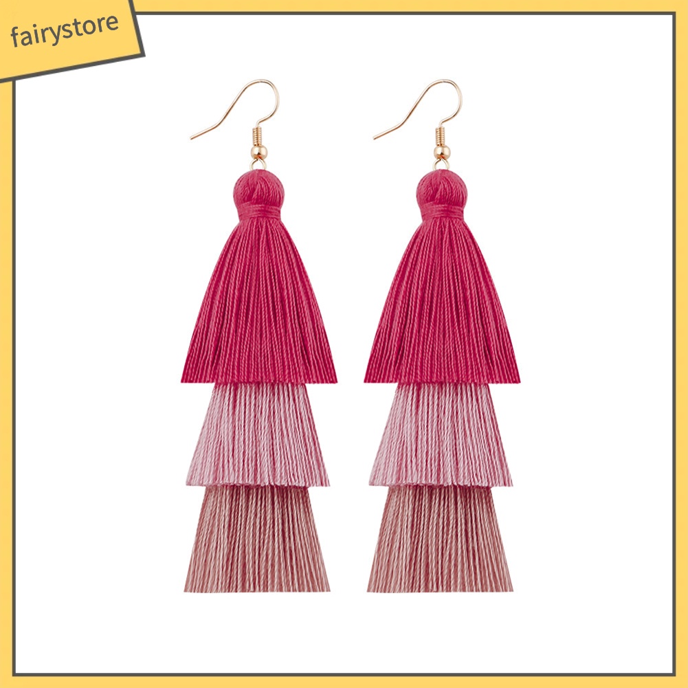 Bông tai tua rua dáng dài nhiều lớp phong cách Bohemian thời trang cá tính