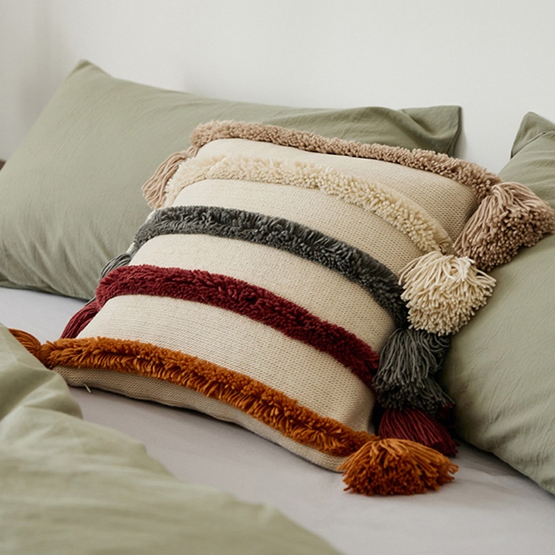 Vỏ Gối Thêu Họa Tiết Sọc Cầu Vồng Phong Cách Bắc Âu