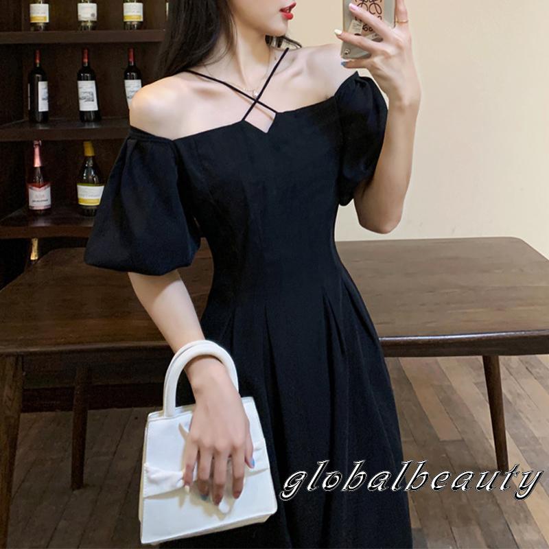 Đầm Midi Tay Ngắn Trễ Vai Thời Trang Mùa Hè Cho Nữ