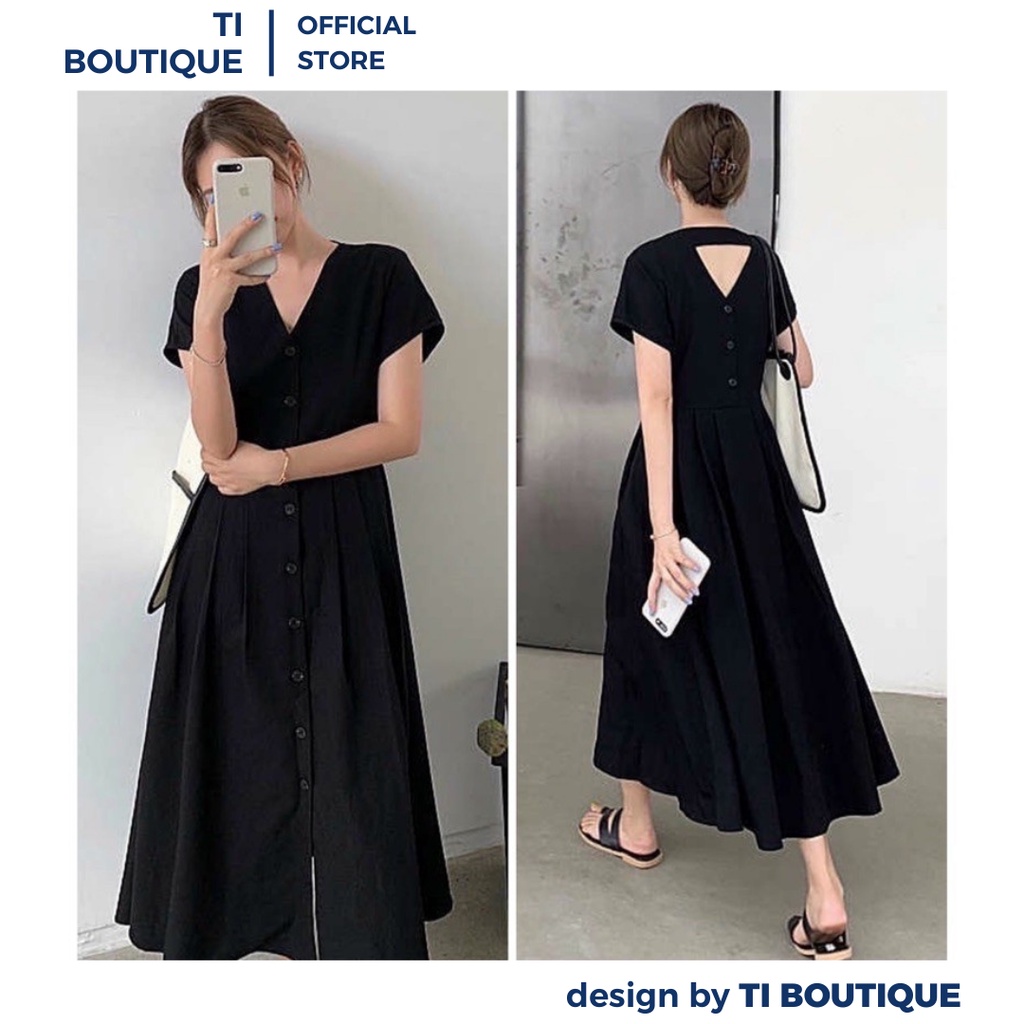 Đầm Váy Nữ Thoải Mái Cổ V Tay Áo Cánh Dơi Thiết Kế Đơn Giản, Đầm Đi Dạo Phố Dáng Dài Xòe Nút Dọc Thân Váy Nhẹ Nhàng