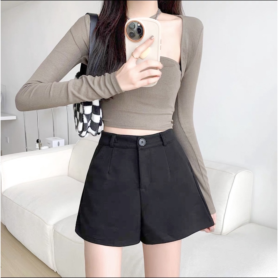 Quần short nữ lưng cao ống rộng lưng thun màu đen Merly Official - quần đùi sooc nữ ngắn bigsize | BigBuy360 - bigbuy360.vn
