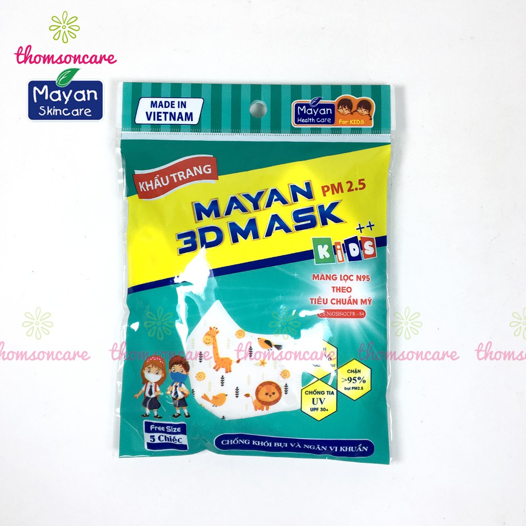 Khẩu trang Mayan 3D Mask Gói 5 chiếc cho bé và người lớn, có 4 lớp y tế kháng khuẩn