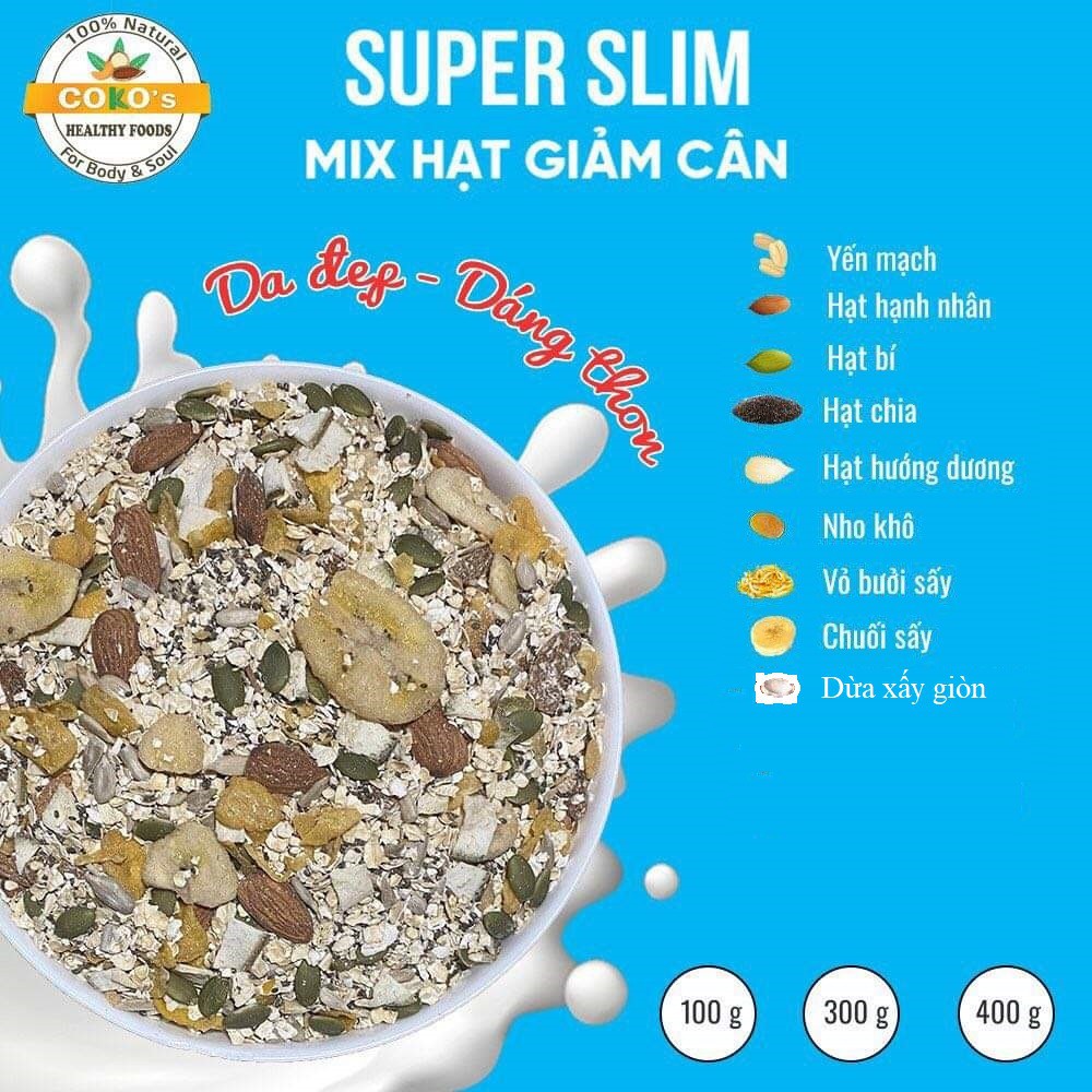 Ngũ Cốc Granola Giảm Cân Super Slim 400gr Hảo Hạng COKO'S FOOD - Ngũ Cốc Dinh Dưỡng Mix Hạt Nguyên Vị