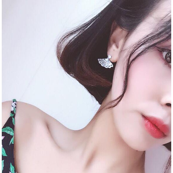 Hoa tai hình quạt bạc Ý S925 thời trang Hàn Quốc cực xinh HT74