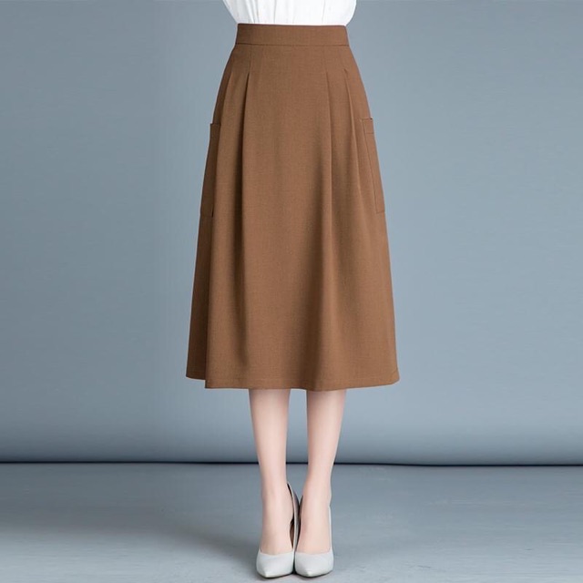 Chân Váy Xoè Xếp Ly Nhẹ 2 Túi chất tuyết mưa dài Thời Trang Công sở A70.XL.2T.ốp