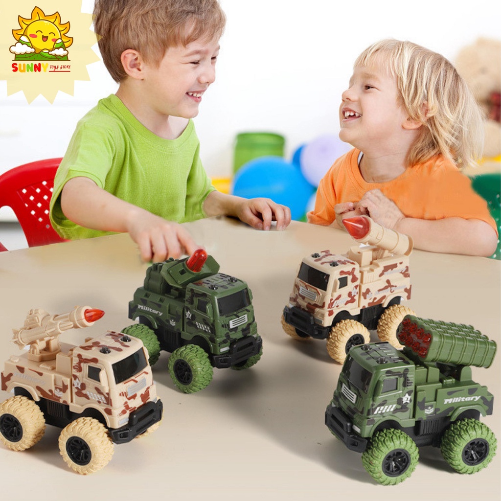 Xe Quân sự đồ chơi, bánh xe lớn bằng cao su, Bộ xe ôtô đồ chơi cho bé, Xe Phòng không, Xe Tên lửa, Xe Radar - Sunny Kids