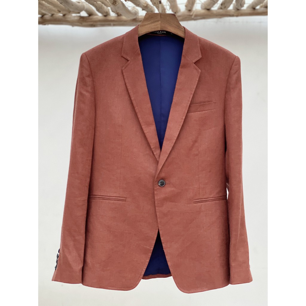 Áo khoác blazer nam linen cam đất