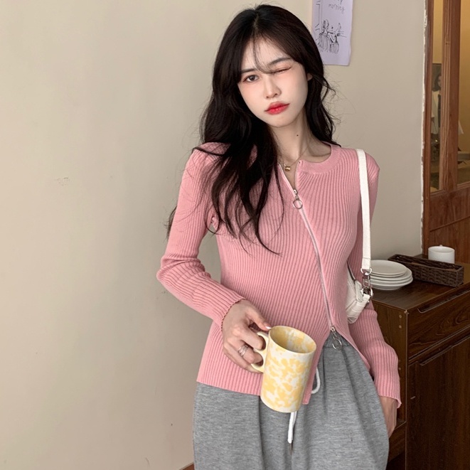 SUXI Áo Sweater Dệt Kim Tay Dài Màu Sắc Đơn Giản Phong Cách Hàn Quốc