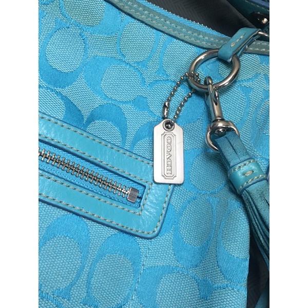 Túi đeo chéo/đeo vai Coach used bằng da màu xanh ngọc