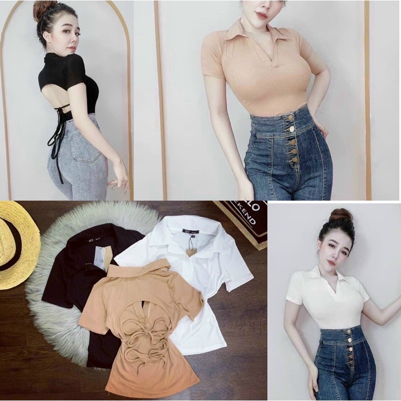 áo cổ trụ hở lưng - áo cột nơ lưng - carotshop