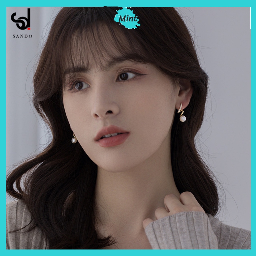 Bông Tai Nữ ❤️KHÔNG GÂY DỊ ỨNG❤️ Khuyên Tai Dáng Xoắn Đính Ngọc Trai Nhân Tạo Chuôi Bạc S925 Phong Cách Hàn Quốc