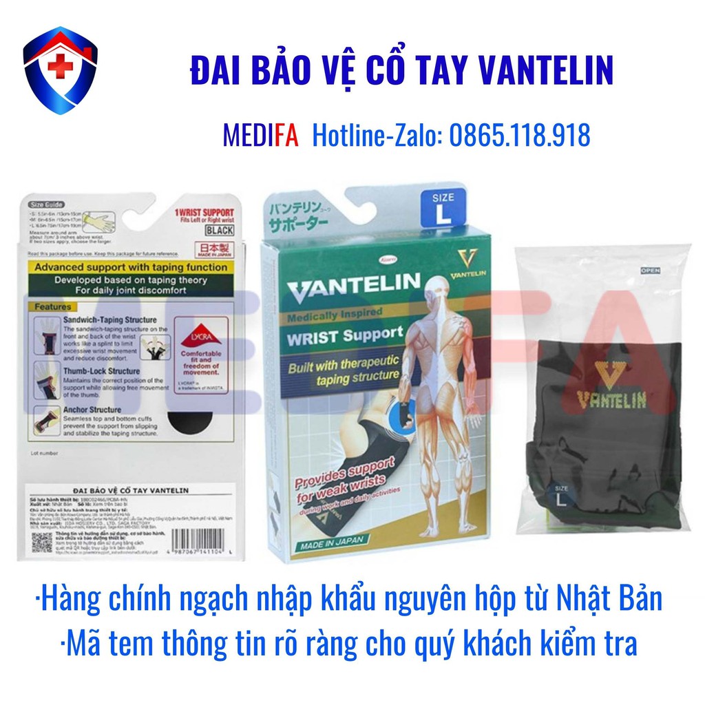 Đai Bảo Vệ Cổ Tay Vantelin - Chính Hãng Nhật Bản - Được Chuyên Gia Khuyên Dùng - Bảo Vệ Khớp Cổ Tay Tối Đa