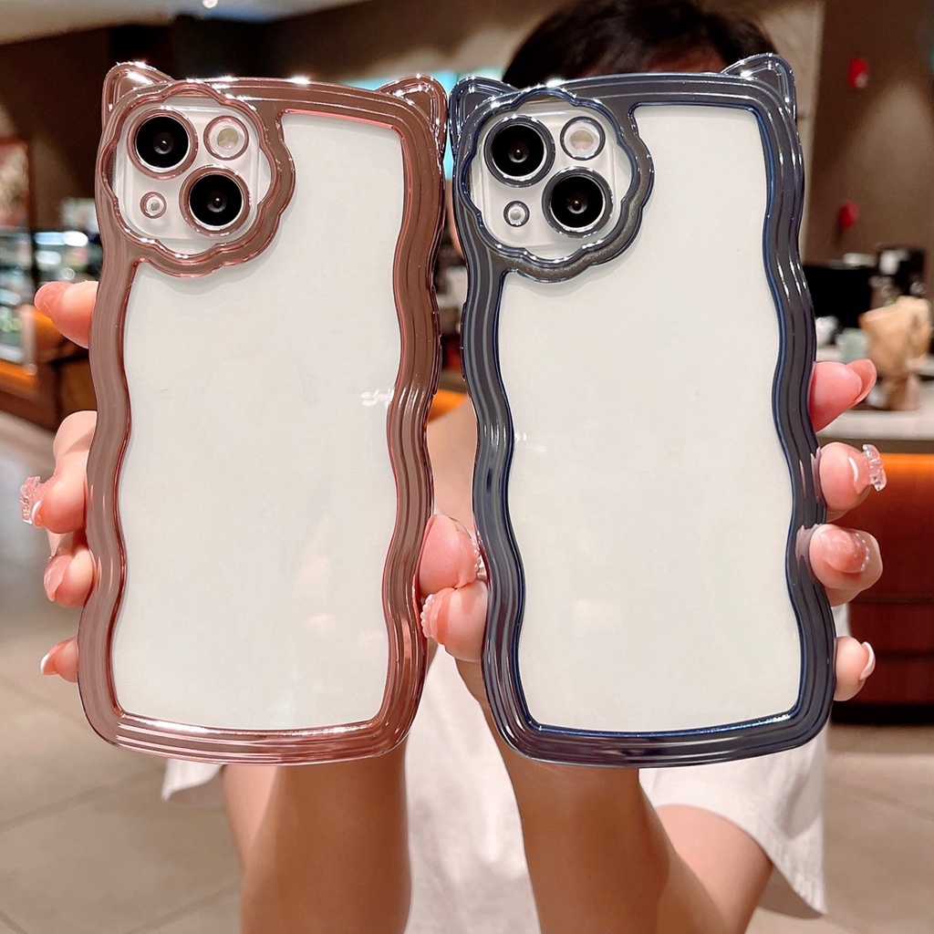 Ốp Điện Thoại Mềm Trong Suốt Chống Sốc Mạ Màu Họa Tiết Tai Mèo 6D Dễ Thương Cho IPhone 13 12 11 Pro MAX 12 Pro 13 Pro XS MAX XR X