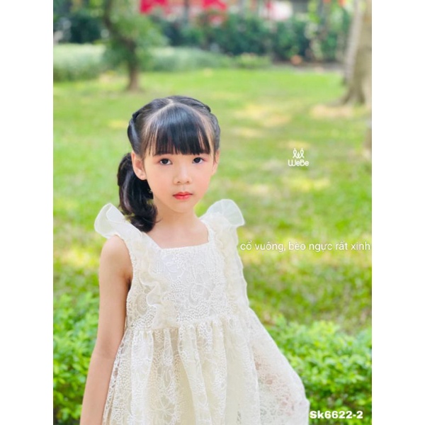 Đầm váy trắng ren thêu bé gái tiểu thư cao cấp haivanco 10 đến 40 kg dễ thương mềm mại thoáng mát đi học đi chơi đẹp