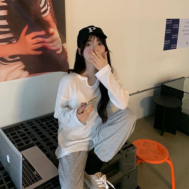 Áo len gạo dài tay cổ U xốp thụng AL8100, kiểu len tăm dài tay lanly chất mềm đẹp dáng ulzzang mặc đẹp style hàn quốc | BigBuy360 - bigbuy360.vn