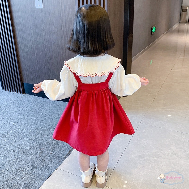 Đầm Yếm Thêu Hoa Thân Thiện Với Da Thoáng Khí Thời Trang Xuân Thu Cho Bé Gái