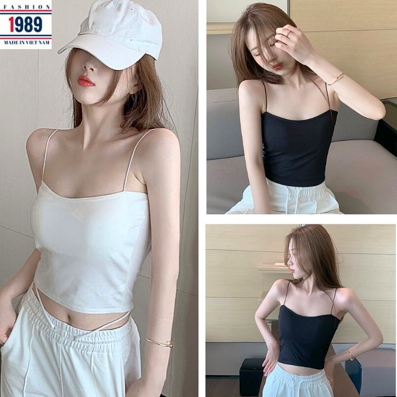 Áo 2 dây sợi bún thun gân đẹp 100% cotton đen trắng , áo croptop ôm mặc trong siêu mát-HER_1989