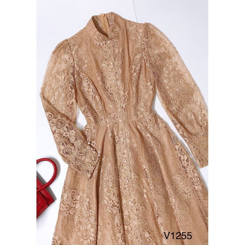 [ xả kho ] MiD Đầm ren màu be nâu V1255 đính ngọc thiết kế Mie Design kèm ảnh thật