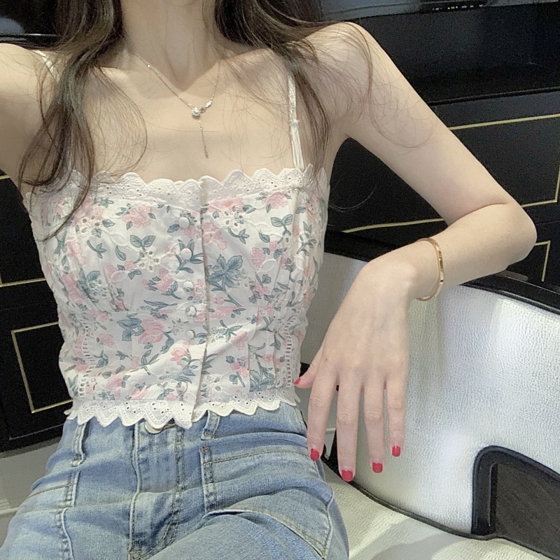 Áo Hai Dây Phối Ren Hoa Thời Trang Mùa Hè Quyến Rũ Dành Cho Nữ