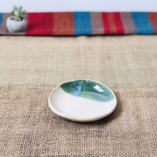 Dĩa gốm mộc thủ công xanh vàng