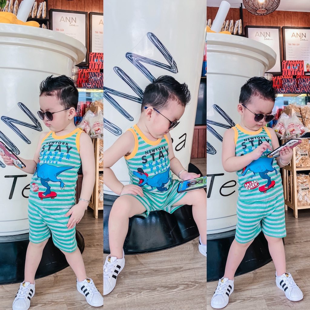 Đồ Bộ 3 Lỗ Cho Bé Trai 8-20 Kg Borip Set Quần Đùi Áo Ba Lỗ Sát Nách Trẻ Em Mặc Nhà In Hoạt Hình Hot Trend Homie Kids