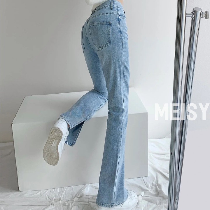 Quần Jeans nữ Ulzzang dáng suông ống loe xẻ phong cách Hàn quốc( Meisy)
