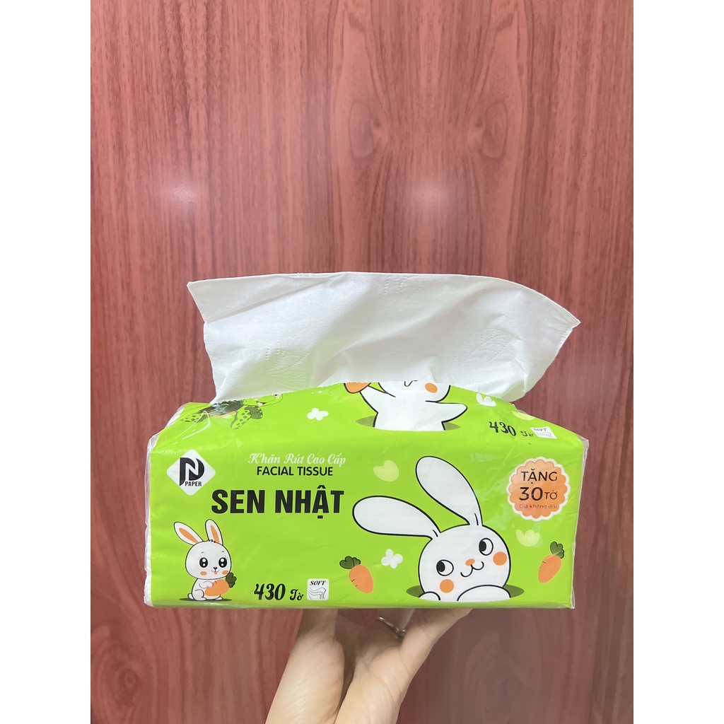 ( Bịch 4 gói kích thước 20x17,5 cm ) Giấy ăn rút lụa 430 tờ x 3 lớp Sen Nhật