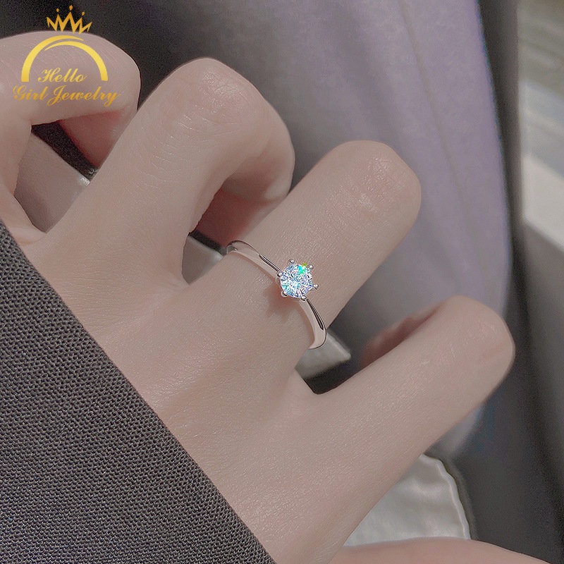 Nhẫn Hở Mạ Bạc 925 Đính Kim Cương Lấp Lánh Có Thể Điều Chỉnh Kích Cỡ
