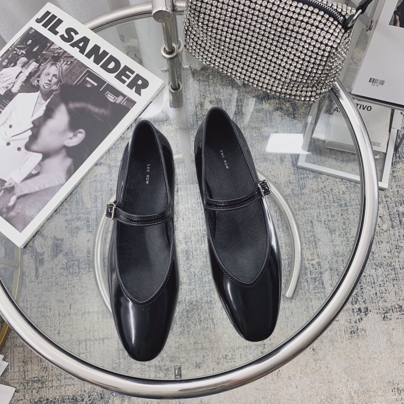 Giày búp bê mũi tròn màu trơn đơn giản da thật thương hiệu The Row 2022 cao cấp